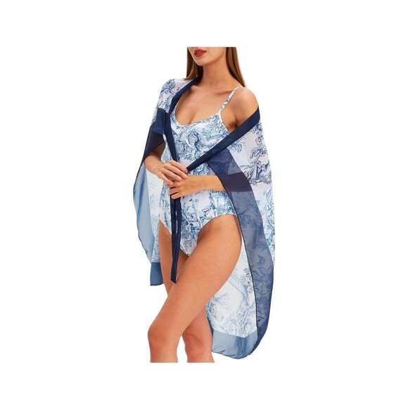Jollkichay One Piece Blue And White Floral Swimsuit And Sarong Wrap Size L NWT - Picture 4 of 11
